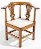 RARE AND IMPORTANT PETERSBURG, VIRGINIA CHIPPENDALE CARVED CHERRY OR APPLEWOOD CORNER / SMOKING CHAIR