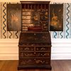 Queen Anne Style Black Lacquer and Parcel-Gilt Chinoiserie Decorated Slant-Front Bookcase