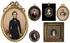 Six Portrait Miniatures including Shakespeare, Napoleon, Marquis de Lafayette