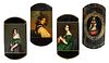 Four Black Lacquered Cigar Cases with Portraits of Ladies