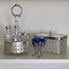 Set of Silver Plate-Mounted Glass Table Articles
