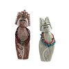 NO RESERVE - Pair of Zuni Alabaster Kachina Fetishes with Carved Design, Turquoise, Coral, and Heishi Necklaces, and Abalone Inclusions c. 1990-2000s