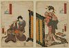 Utagawa Kunisada "Rustic Genji" Woodblock Diptych