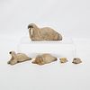 Group of 5 Inuit Carved Bone Walruses