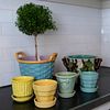 Two Majolica Jardinieres and Four McCoy Plant Pots