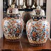 Pair of Large Chinese Imari Porcelain Jars and Covers