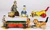 Five tin lithograph wind-up toys