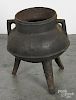 Cast iron posset pot, 18th c., 8 1/2" h., 7 1/2" dia.