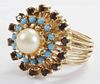 14kt. Pearl, Garnet and Turquoise Ring