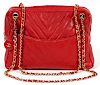 CHANEL CHEVRON QUILTED RED LAMBSKIN BAG