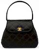 CHANEL BLACK QUILTED SILK BAG