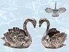 Pair Of 19th C. German Sterling Silver(170g) Swans With Hinged Wings