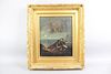 Antique 19th Century Oil on Canvas Painting, Soldier & Christmas Morning