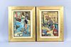 Pair of Japanese Wood Block Prints in Gilt Frames