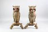 Pair of Cast Owl Andirons with Amber Glass Eyes