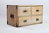 Antique 3-Drawer Bleached Wood Campaign Chest Multi Drawer Cabinet