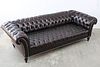 Dark Brown Tufted Leather Chesterfield Sofa