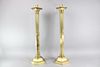 Pair of Tall Neoclassical Column Brass Candlesticks