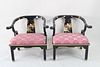 Pair Pam Bolick Century Black Lacquer Ming Arm Chairs