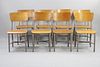 Set of 8 Industrial Wood and Metal School Desk Chairs