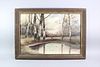 Raphael Senseman Oil Landscape Figure with Birch Trees and Pond