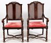 CARVED WALNUT OPEN ARM CHAIRS PAIR CIRCA 1920