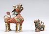 Group of Two Antique Tibetan Brass Jeweled Qilin