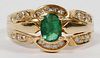 LADY'S 14 KT GOLD EMERALD AND DIAMOND RING