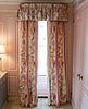 Set of Six Floral Cotton Curtain Panels with Three Matching Valences