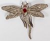 ART DECO DRAGONFLY PIN/BROOCH 18K WHITE GOLD