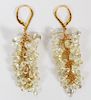 BRIOLETTE CUT DIAMOND AND GOLD DANGLE EARRINGS PAIR