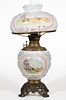 VICTORIAN STENCIL-DECORATED GLASS KEROSENE GONE WITH THE WIND / PARLOR LAMP