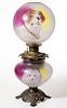 VICTORIAN ENAMEL DECORATED PARLOR LAMP