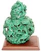 TURQUOISE COVERED URN BIRD & FLORAL MOTIF