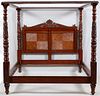 CARVED MAHOGANY FOUR POSTER CANOPY BED