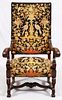 FRENCH CARVED WALNUT OPEN ARMCHAIR