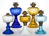 ASSORTED RIBBED PATTERN KEROSENE STAND LAMPS, LOT OF FIVE
