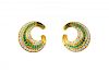 A Pair of Gold, Diamond and Green Stone Earrings