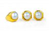 A Henry Dunay Gold and Pearl Ring and Earrings Set