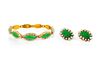 An Antique Gold, Pearl and Jadeite Bracelet and Earrings Set