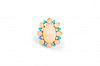A Gold, Coral, Diamond and Turquoise Ring