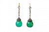 A Pair of Antique Carved Emerald Drop Earrings
