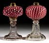 ASSORTED OPALESCENT GLASS KEROSENE STAND LAMPS, LOT OF TWO
