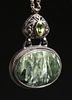 Arts & Crafts Period Faceted Peridot & Agate Sterling Silver Pendant Necklace c1910s