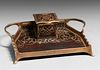 Erhard & Sohne - German Arts & Crafts Mahogany & Brass Inkwell Desk Piece c1905