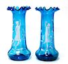 Pair Mary Gregory Teal Victorian Art Glass Vases