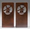 Forest Craft Guild Hammered Copper Windmill Cutout Bookends c1910