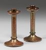 Pair Roycroft Hammered Copper Candlesticks c1920s