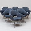 Set of Six Eero Saarinen for Knoll Chrome and Upholstered 'Executive' Armchairs