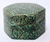 Danish Green Slip-Glazed Hexagonal Pottery Box